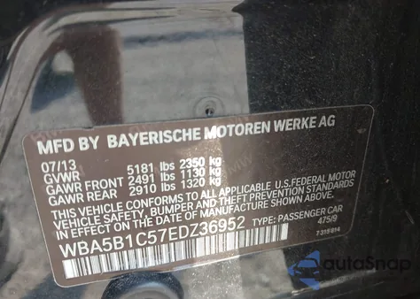 2014 BMW 535I from USA, damaged, VIN WBA5B1C57EDZ36952